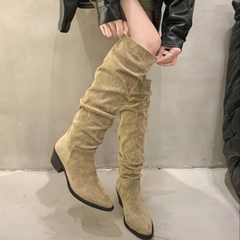 Chic knee high chunky heel boots